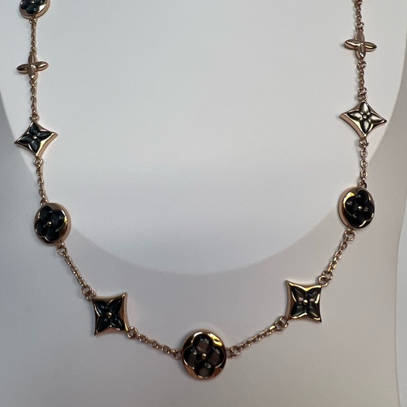 NMP36 High-end Genuine 3D BLACK Mother of Pearl 18K Rose GoldPl Long Necklace